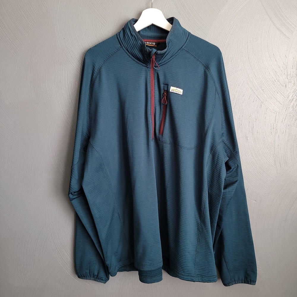 ORVIS Sweater Mens Size XXL Teal Horseshoe Hills 1/4 Zip Pullover Fleece Outdoor